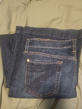 7 For All Mankind Dark Blue Straight Leg Jeans with Contrast Stitch